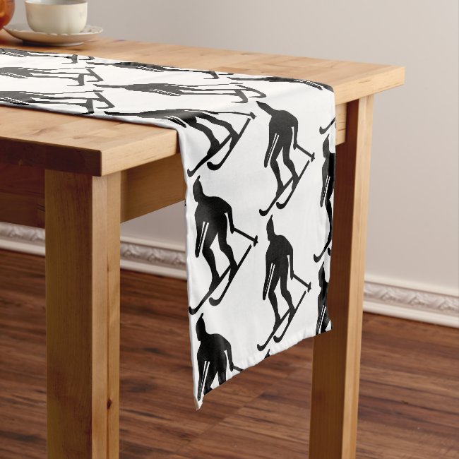 Skiing Abstract Pattern Black White Table Runner