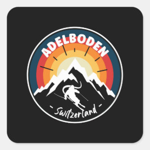 Skiing Adelboden Switzerland Vintage Square Sticker