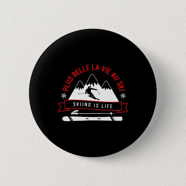 Skiing Adventure Enthusiast Graphic Art  Button (Front)