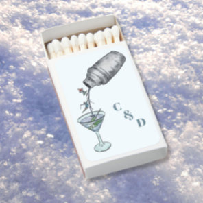 skiing and martinis blue watercolor matchboxes