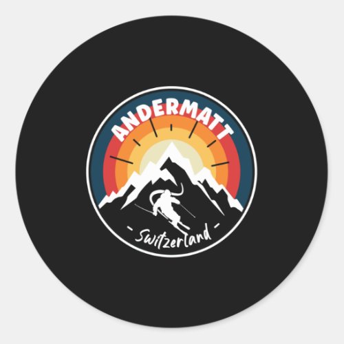 Skiing Andermatt Switzerland Vintage Classic Round Sticker