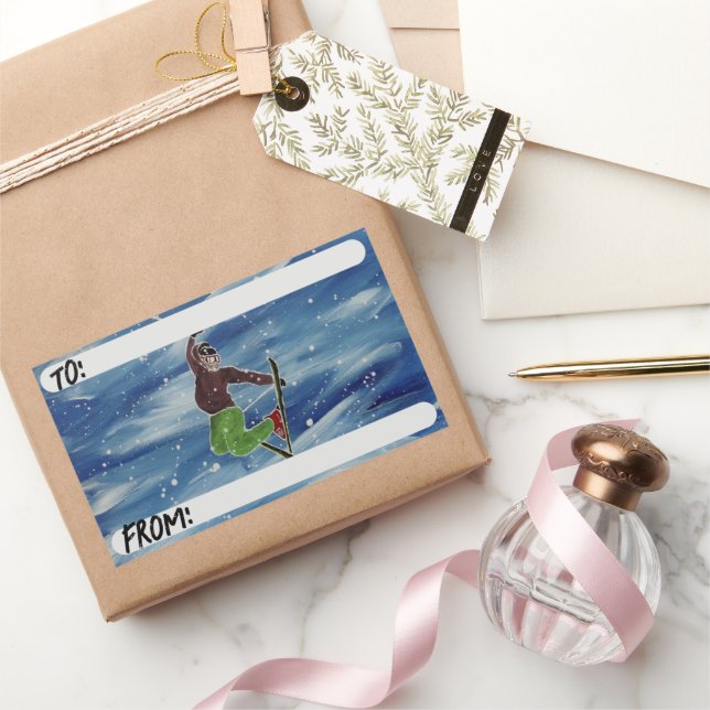 Skiing art gift label (Gifting)