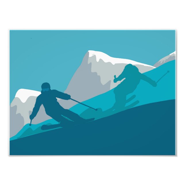 Skiing At Mountains - Skiers Abstract Illustration Photo Print (Front)
