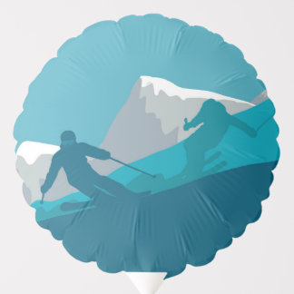 Skiing At Mountains - Skiers   Balloon