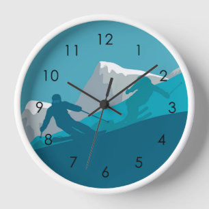 Skiing At Mountains - Skiers Clock
