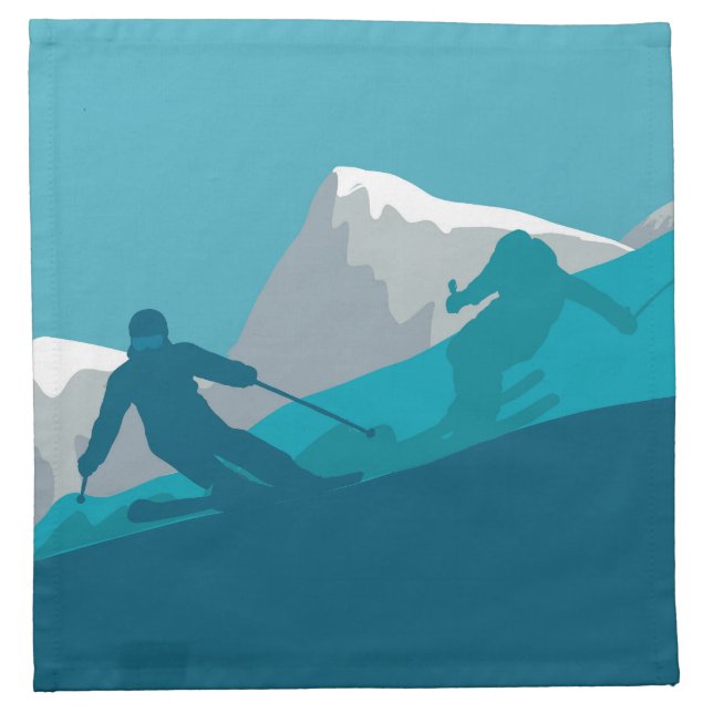 Skiing At Mountains - Skiers  Cloth Napkin (Front)
