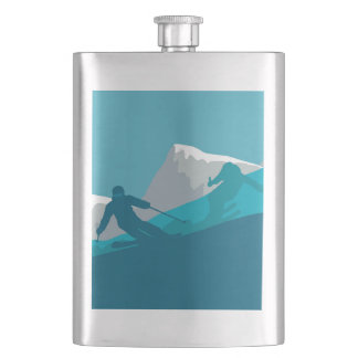 Skiing At Mountains - Skiers Flask