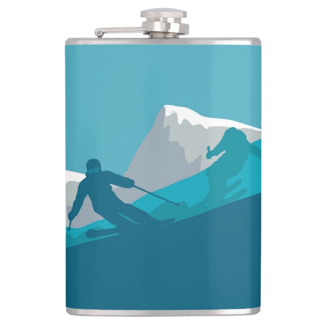 Skiing At Mountains - Skiers  Flask (Front)