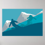 Skiing At Mountains - Skiers   Poster<br><div class="desc">Ski At Mountains - Skiers Abstract Art.  Allmountain Skiing. Skiers you'll meet on the snowy mountain. Get more winter sport and experience skiing holidays with this ski design.</div>