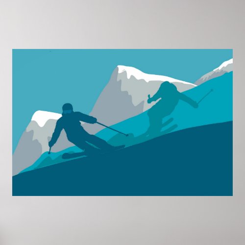 Skiing At Mountains _ Skiers   Poster