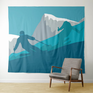 Skiing At Mountains - Skiers Tapestry