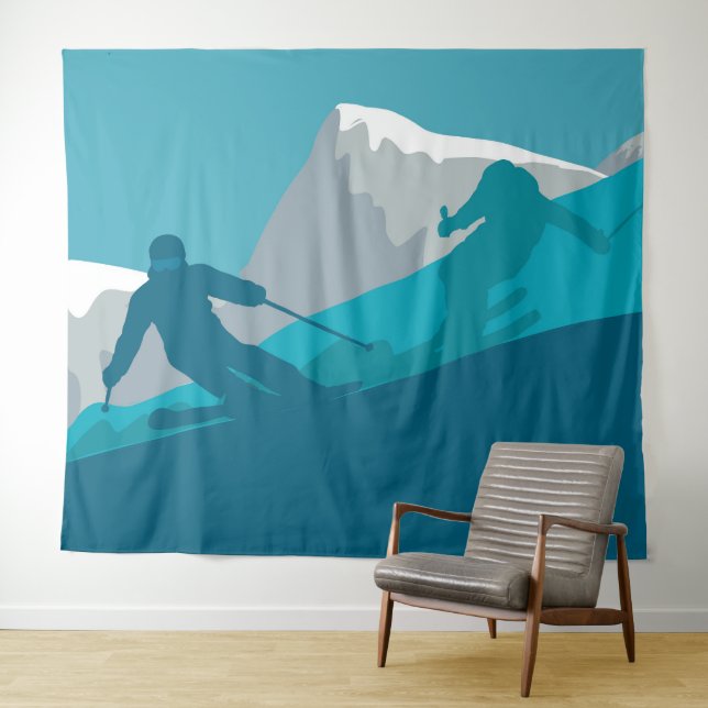 Skiing At Mountains - Skiers  Tapestry (In Situ (Horizontal))