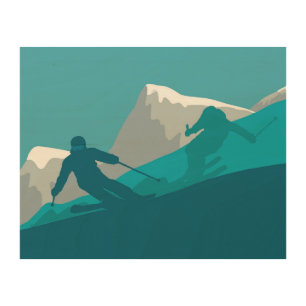 Skiing At Mountains - Skiers    Wood Wall Art