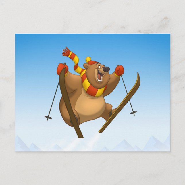 Skiing Bear Postcards (Front)