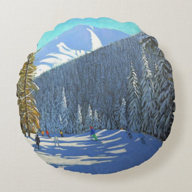 Skiing Beauregard La Clusaz 2012 Round Pillow (Front)