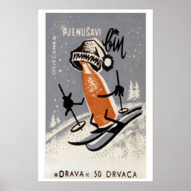 Skiing Beer - Matchbox Print - Aesthetic Wall Art (Front)