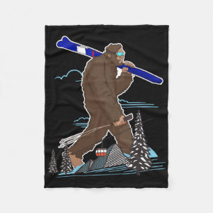 Skiing Bigfoot Funny Sasquatch Ski For Winter Skie Fleece Blanket