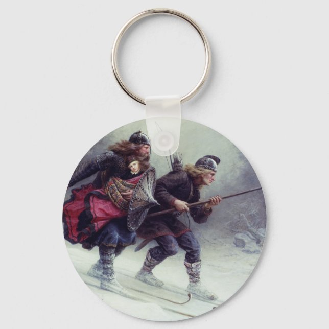 Skiing Birchlegs Crossing the Mountain Keychain (Front)