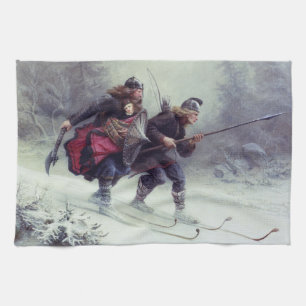 Skiing Birchlegs Crossing the Mountain Kitchen Towel