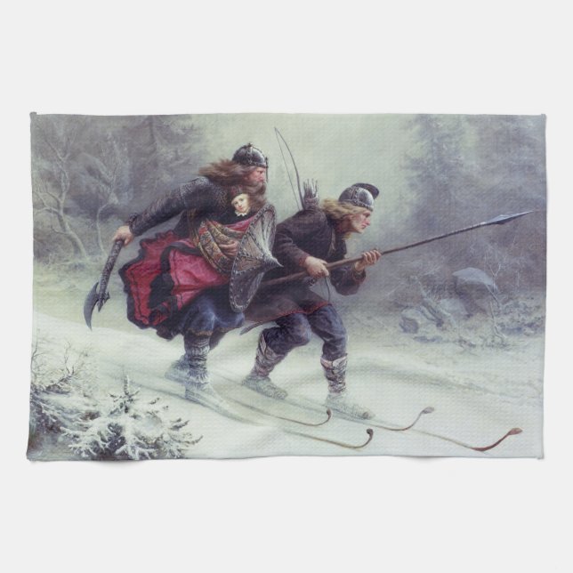Skiing Birchlegs Crossing the Mountain Kitchen Towel (Horizontal)