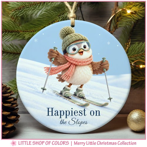 Skiing Bird Personalized Photo Christmas Ceramic Ornament