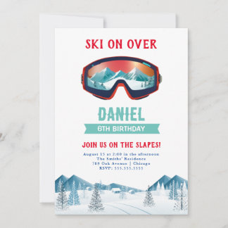 Skiing Birthday Party Slopes Ski Snowboard Invitation