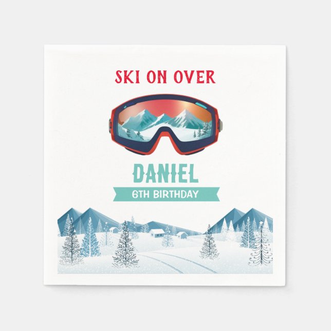 Skiing Birthday Party Slopes Ski Snowboard  Napkins (Front)