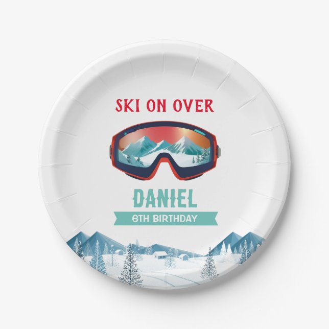Skiing Birthday Party Slopes Ski Snowboard  Paper Plates (Front)