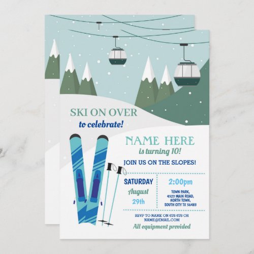 Skiing Birthday Party Slopes Ski Snowboard Snow Invitation