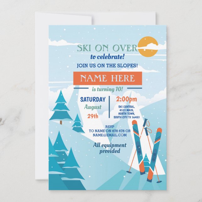 Skiing Birthday Party Slopes Ski Snowboard Snow  Invitation (Front)