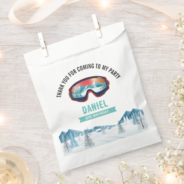 Skiing Birthday Party Snowboard  Favor Bag (Clipped)