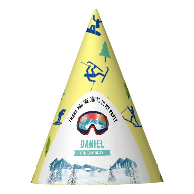 Skiing Birthday Party Snowboard Party Hat (Front)