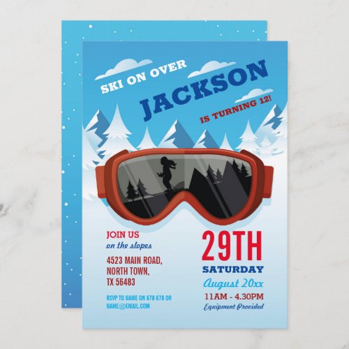 Skiing Birthday Ski Birthday Girls Boys Slopes  Invitation