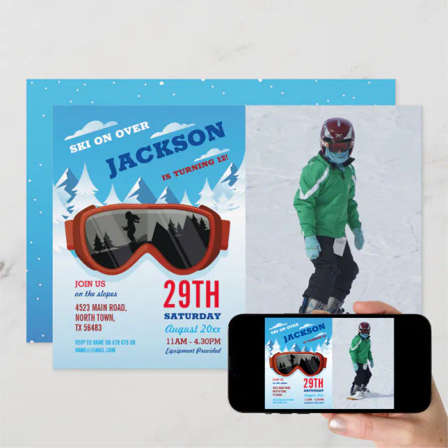 Skiing Birthday Ski Birthday Photo Slopes Invitation | Zazzle