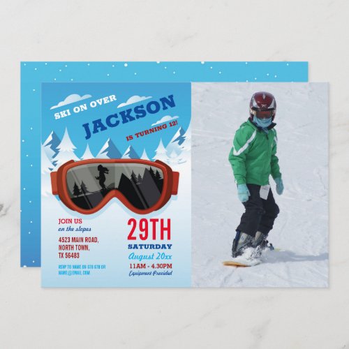Skiing Birthday Ski Birthday Photo Slopes Invitation