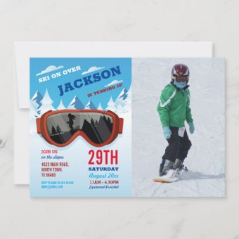 Skiing Birthday Ski Birthday Photo Slopes Invitation | Zazzle