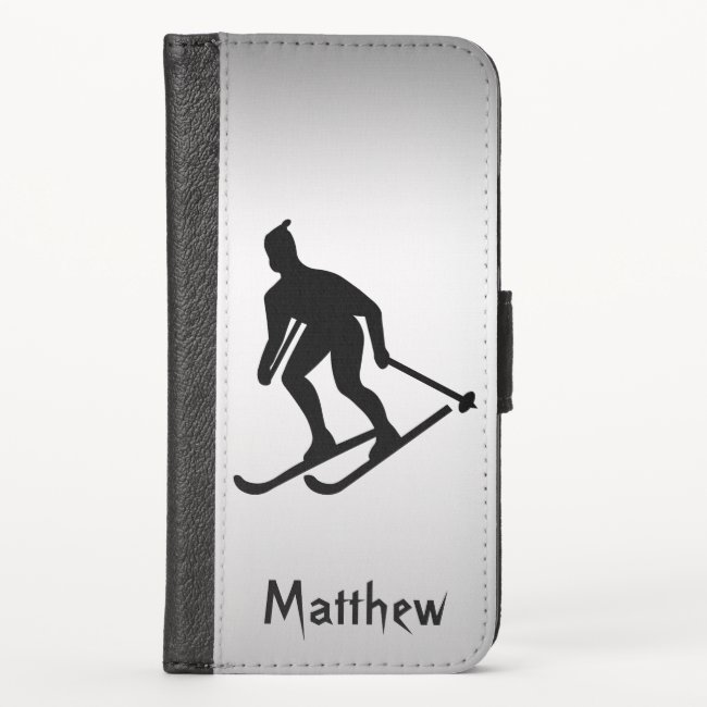 Skiing Black Silver Sport iPhone X Wallet Case