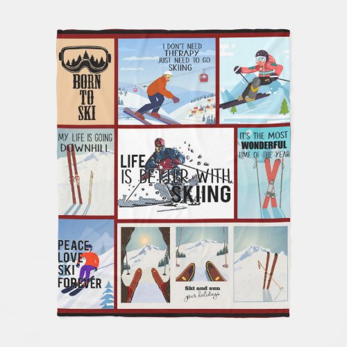 skiing born to ski skier snow winter sports fleece blanket