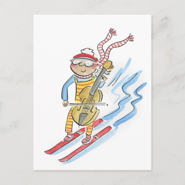 Skiing Cellist Postcard (Front)