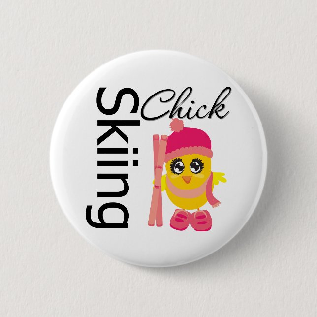 Skiing Chick Pinback Button (Front)