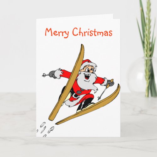 Skiing Christmas Santa Holiday Card