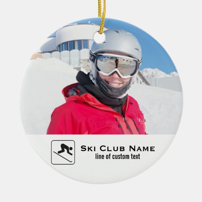 Skiing Club Ski Team Skier Custom Photo Collage Ceramic Ornament (Front)