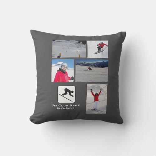 Skiing Club Ski Team Skier Custom Photo Collage Throw Pillow