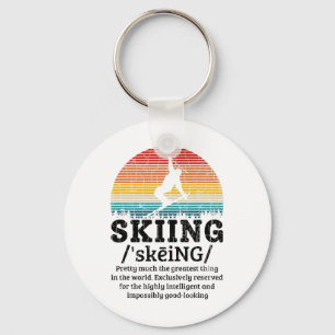Skiing Definition Funny Retro Vintage Ski Skier Gr Keychain