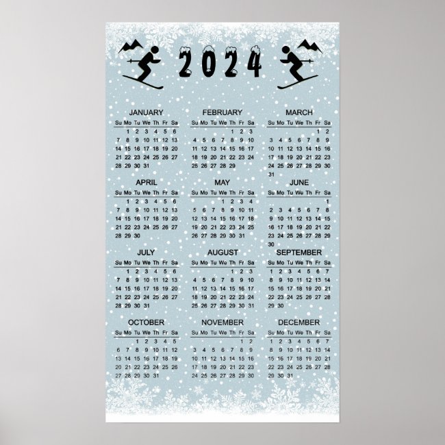 Skiing Design 2024 Wall Calendar Poster