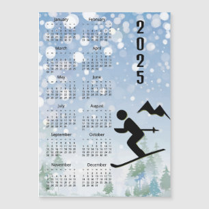 Skiing Design 2025 Calendar Magnetic Card