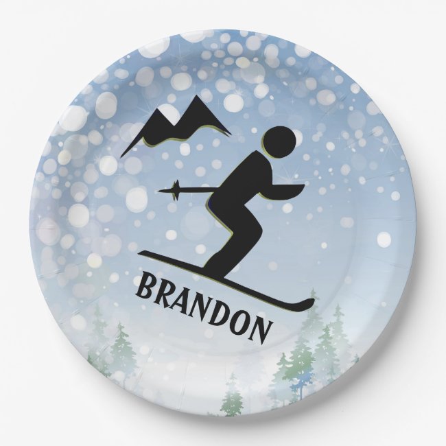 Skiing Design Paper Plate