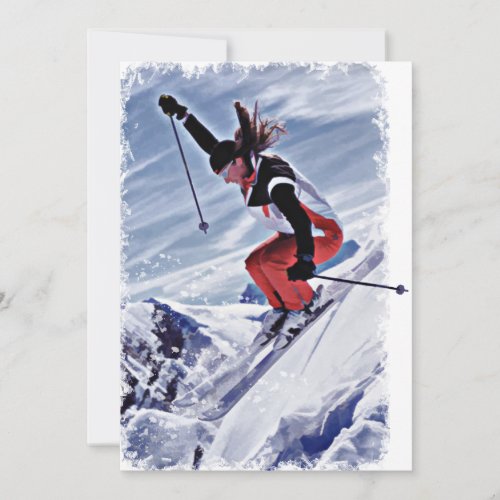 Skiing Down the Mountain in Red Invitation