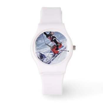 Skiing Down The Mountain In Red Watch by ElainePlesser at Zazzle