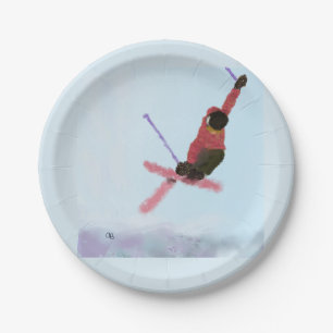 Skiing Downhill Art Paper Plates